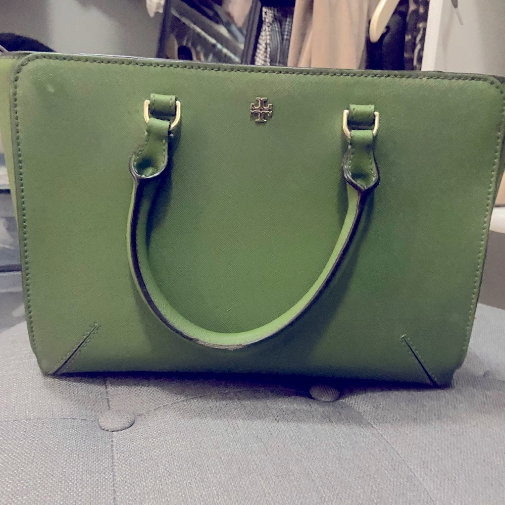 Authentic Tory Burch green tote top handle